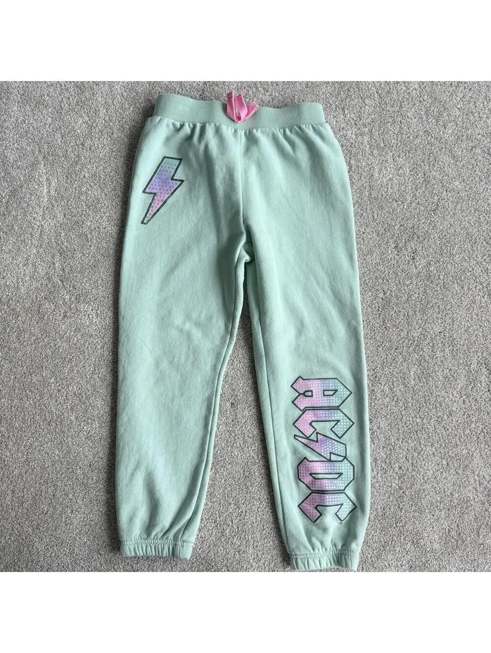 Girls AC/DC Size 7/8 Sweatpants Aqua Graphic Joggers